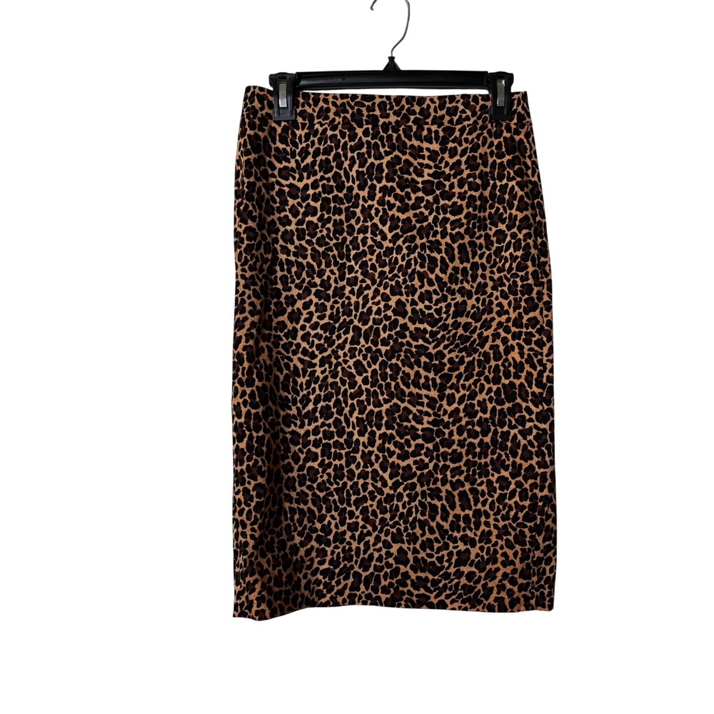 J. Crew Women's Pencil Skirt 0 Leopard Print Stretch Cotton Blend Fabric